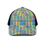 Colorful Tiki Pattern Print Black Mesh Trucker Cap
