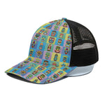 Colorful Tiki Pattern Print Black Mesh Trucker Cap