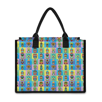 Colorful Tiki Pattern Print Canvas Tote Bag