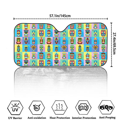 Colorful Tiki Pattern Print Car Windshield Sun Shade