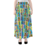 Colorful Tiki Pattern Print Chiffon Maxi Skirt