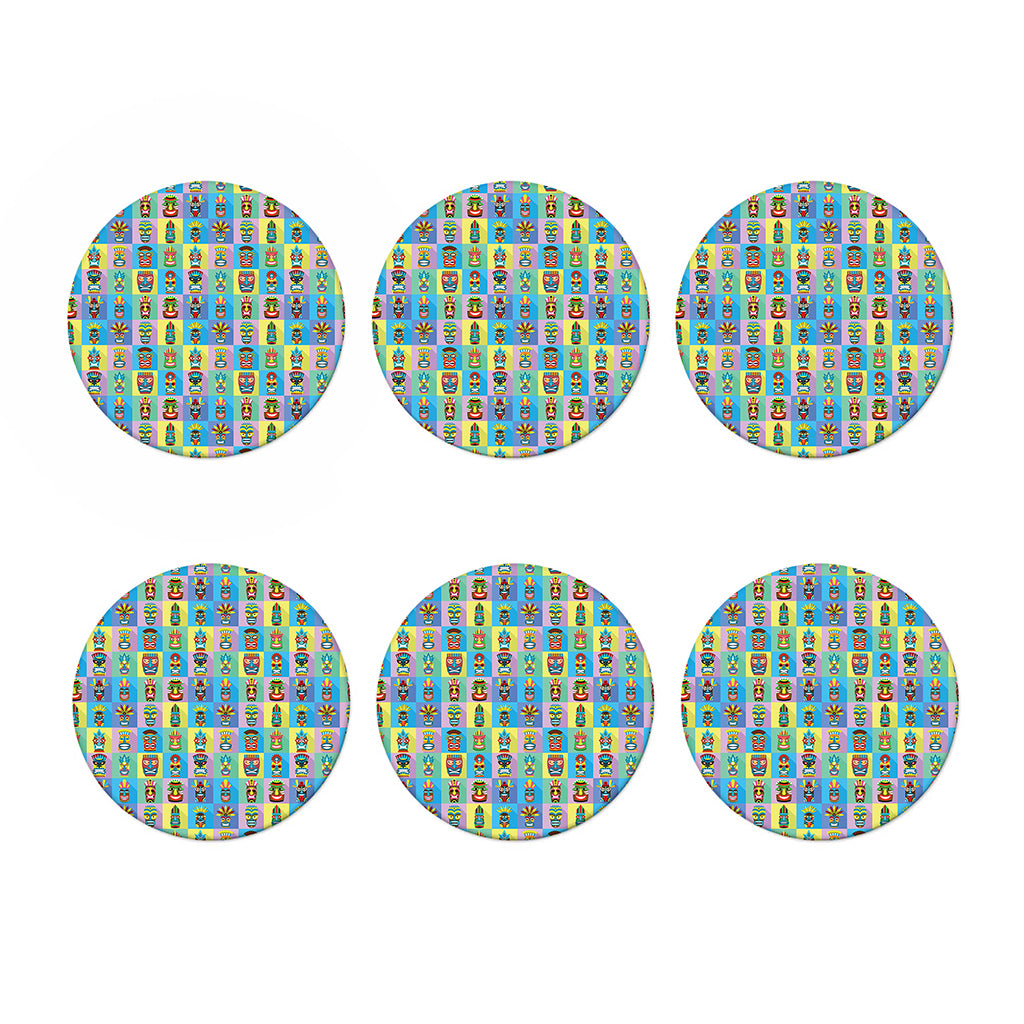 Colorful Tiki Pattern Print Coaster Set