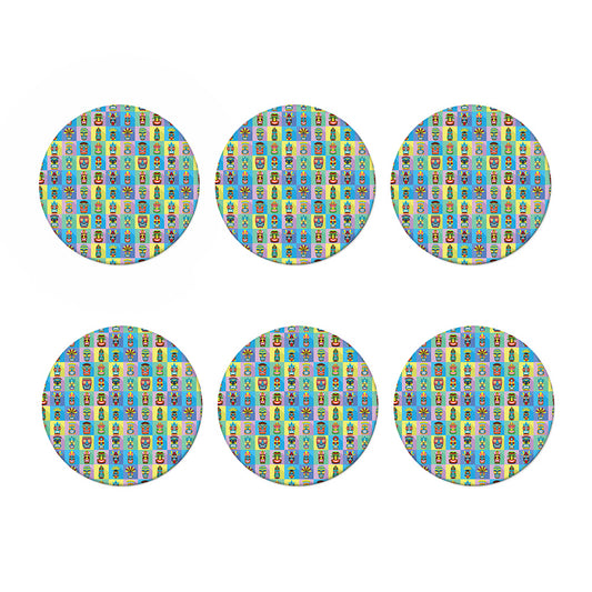 Colorful Tiki Pattern Print Coaster Set