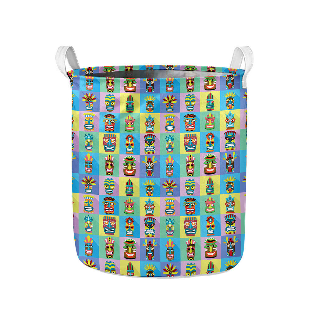 Colorful Tiki Pattern Print Collapsible Laundry Basket