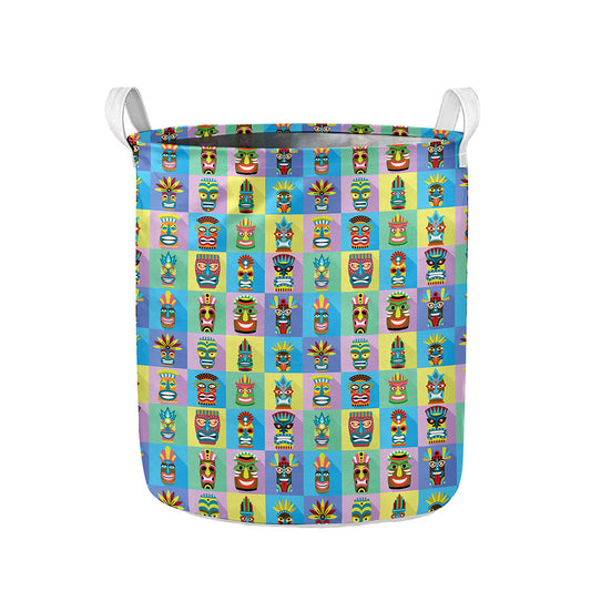 Colorful Tiki Pattern Print Collapsible Laundry Basket