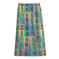Colorful Tiki Pattern Print Cotton Front Slit Maxi Skirt