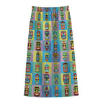 Colorful Tiki Pattern Print Cotton Front Slit Maxi Skirt