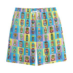 Colorful Tiki Pattern Print Cotton Shorts
