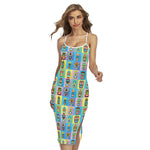 Colorful Tiki Pattern Print Cross Back Cami Dress