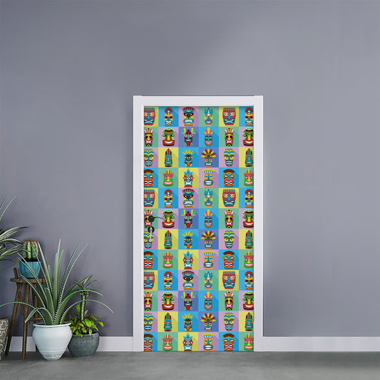 Colorful Tiki Pattern Print Door Sticker