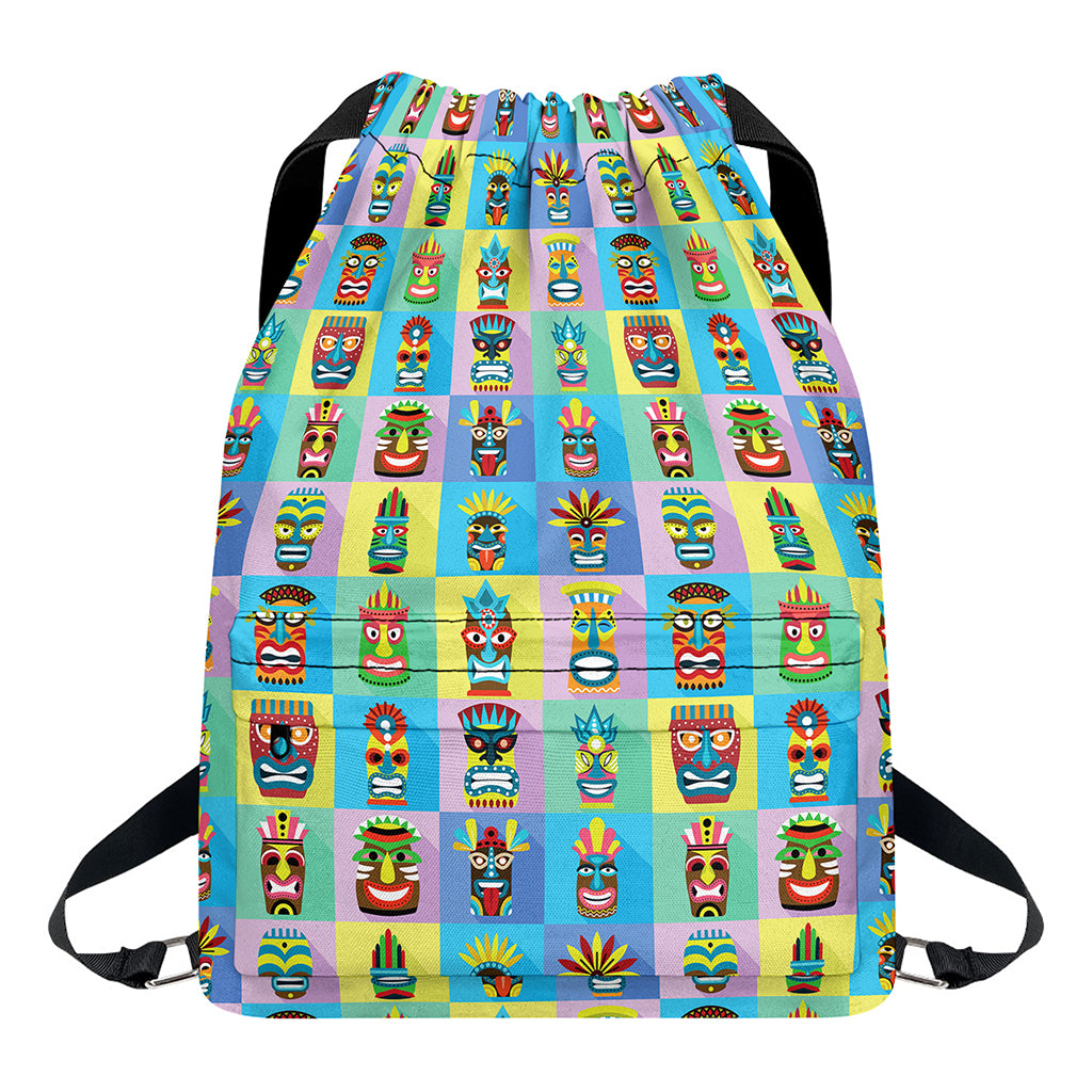 Colorful Tiki Pattern Print Drawstring Backpack