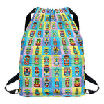 Colorful Tiki Pattern Print Drawstring Backpack