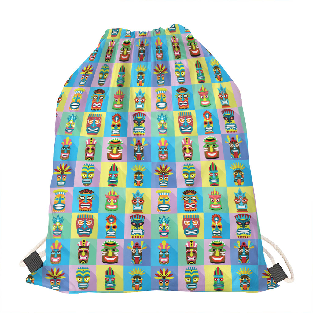 Colorful Tiki Pattern Print Drawstring Bag