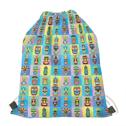 Colorful Tiki Pattern Print Drawstring Bag