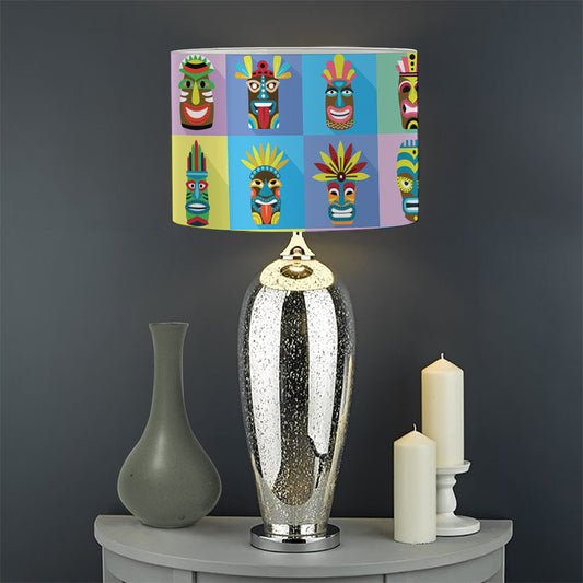 Colorful Tiki Pattern Print Drum Lamp Shade