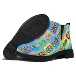 Colorful Tiki Pattern Print Flat Ankle Boots