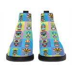 Colorful Tiki Pattern Print Flat Ankle Boots