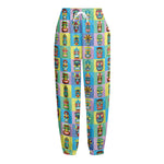 Colorful Tiki Pattern Print Fleece Lined Knit Pants