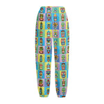 Colorful Tiki Pattern Print Fleece Lined Knit Pants