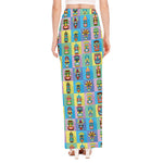 Colorful Tiki Pattern Print High Slit Maxi Skirt