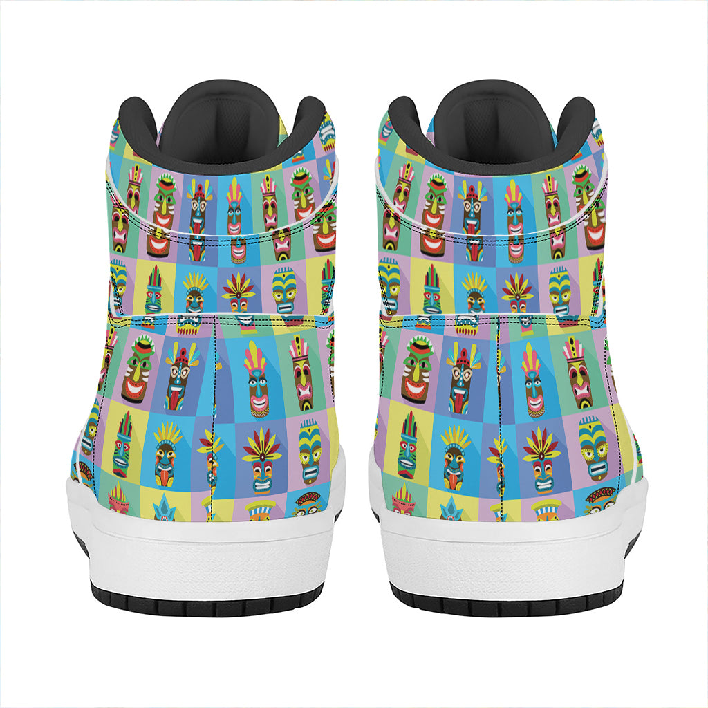 Colorful Tiki Pattern Print High Top Leather Sneakers