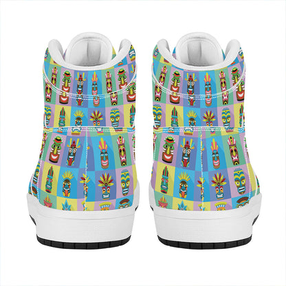Colorful Tiki Pattern Print High Top Leather Sneakers