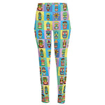 Colorful Tiki Pattern Print High-Waisted Pocket Leggings