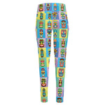 Colorful Tiki Pattern Print High-Waisted Pocket Leggings