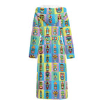 Colorful Tiki Pattern Print Hooded Bathrobe