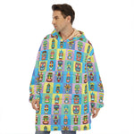 Colorful Tiki Pattern Print Hoodie Blanket
