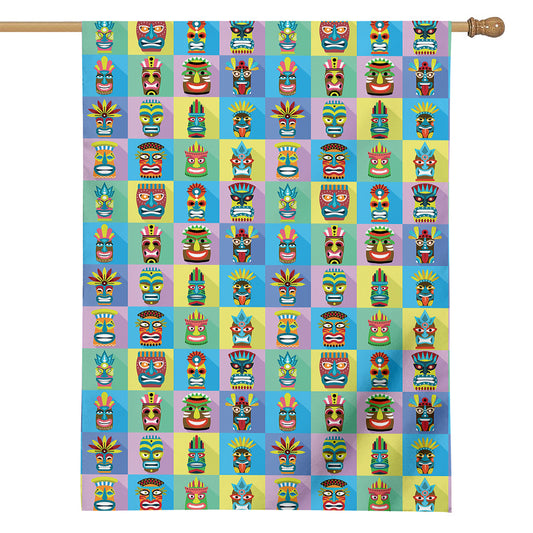 Colorful Tiki Pattern Print House Flag
