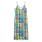 Colorful Tiki Pattern Print Jersey Midi Cami Dress