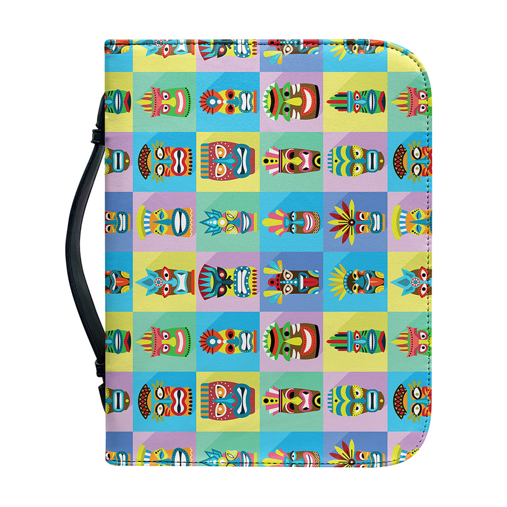Colorful Tiki Pattern Print Leather Bible Cover