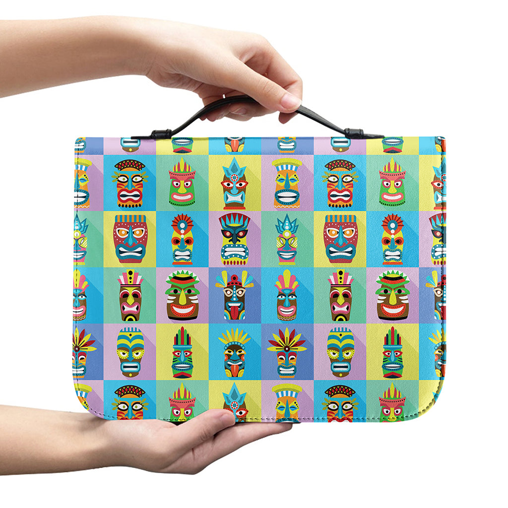 Colorful Tiki Pattern Print Leather Bible Cover
