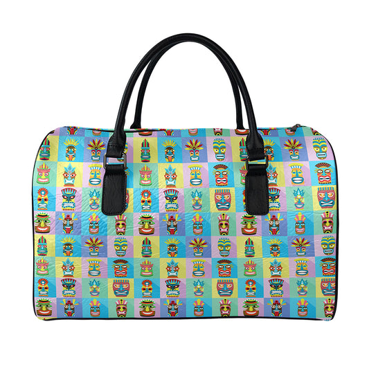 Colorful Tiki Pattern Print Leather Duffle Bag