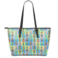 Colorful Tiki Pattern Print Leather Tote Bag With Zipper