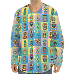 Colorful Tiki Pattern Print Long Sleeve Baseball Jersey