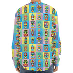 Colorful Tiki Pattern Print Long Sleeve Baseball Jersey