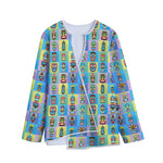 Colorful Tiki Pattern Print Long Sleeve Short Coat