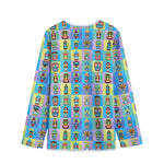 Colorful Tiki Pattern Print Long Sleeve Short Coat