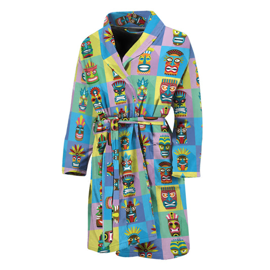 Colorful Tiki Pattern Print Men's Bathrobe