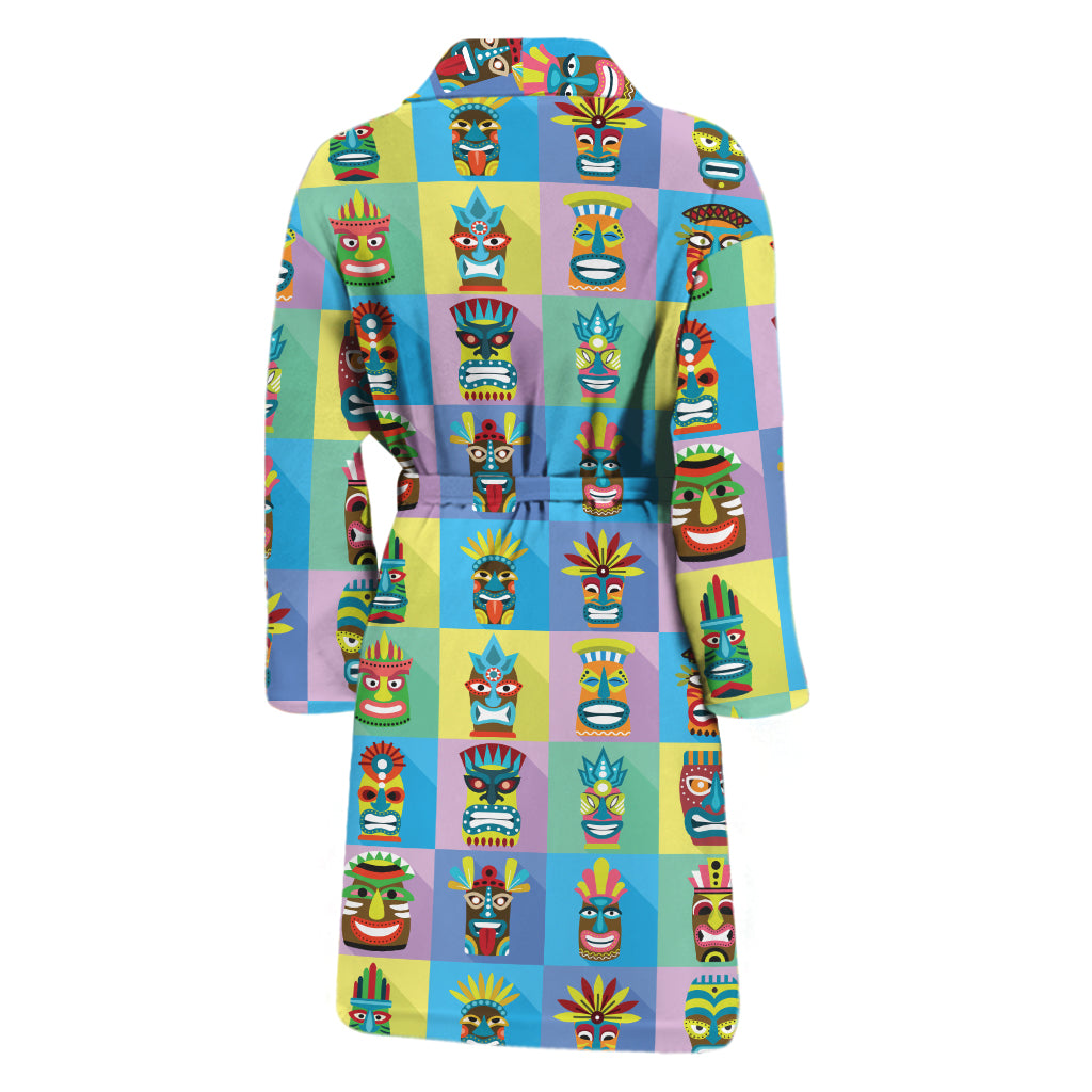 Colorful Tiki Pattern Print Men's Bathrobe