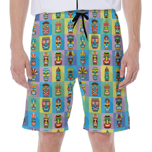 Colorful Tiki Pattern Print Men's Beach Shorts