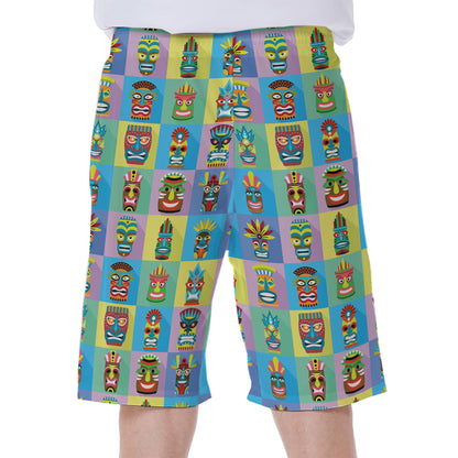 Colorful Tiki Pattern Print Men's Beach Shorts
