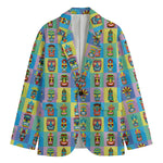 Colorful Tiki Pattern Print Men's Cotton Blazer
