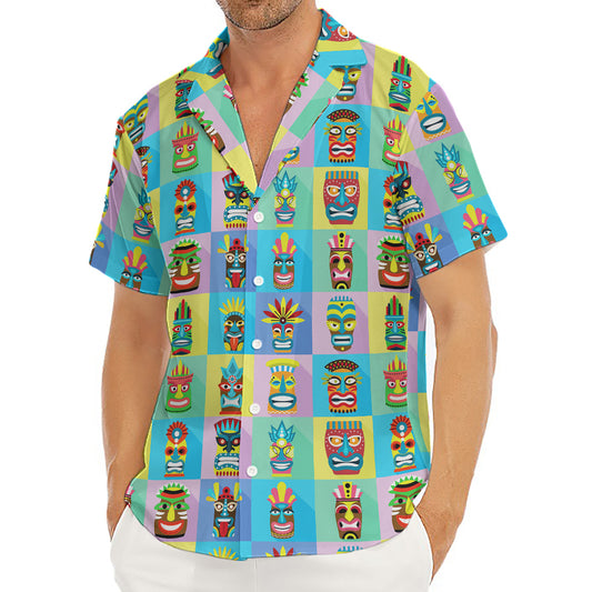 Colorful Tiki Pattern Print Men's Deep V-Neck Shirt
