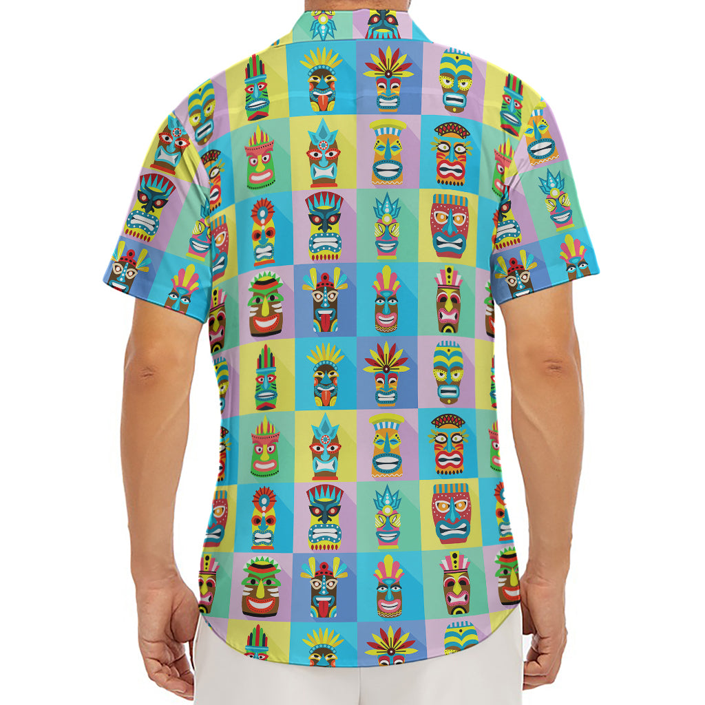 Colorful Tiki Pattern Print Men's Deep V-Neck Shirt
