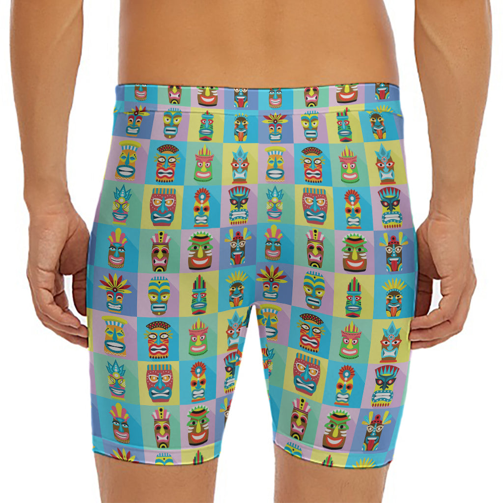 Colorful Tiki Pattern Print Men's Long Boxer Briefs