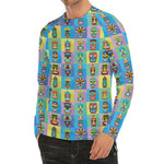 Colorful Tiki Pattern Print Men's Long Sleeve Rash Guard