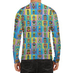 Colorful Tiki Pattern Print Men's Long Sleeve Rash Guard